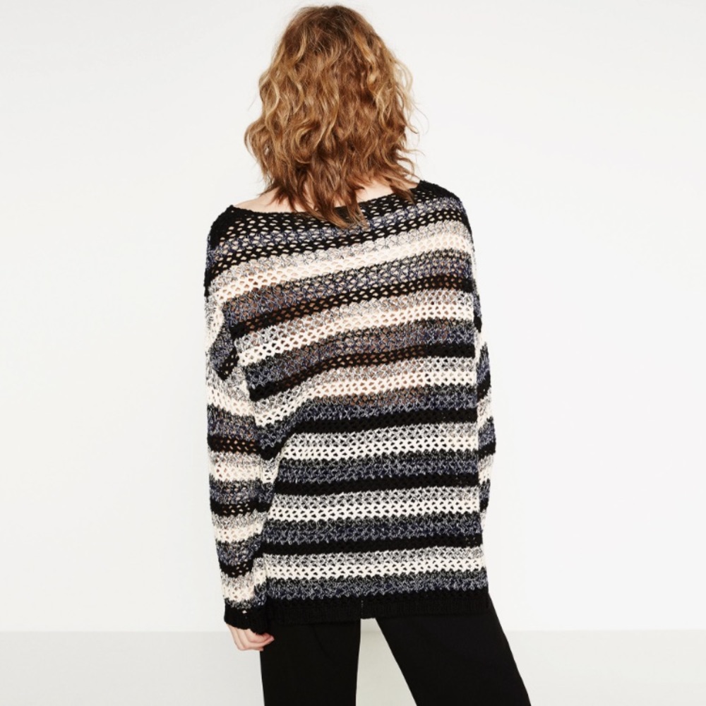Zara Striped Knit Crochet Sweater